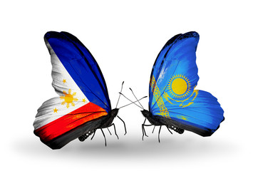 Two butterflies with flags Philippines and Kazakhstan