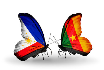 Two butterflies with flags Philippines and Cameroon