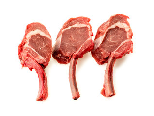 Pieces of rack of lamb, uncooked and raw