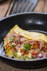 Omelette in a frypan (close-up shot)