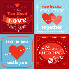 Valentine’s Day cards with heart shape and typography. Vector