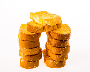 closeup bread on white background