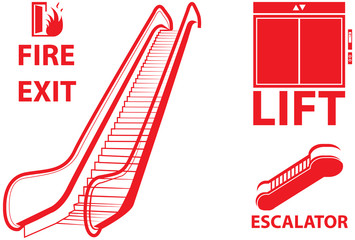 Vector design of elevator, lift and fire exit sign