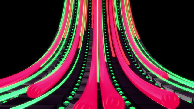Abstract audio visualizer tubes sliding on curves