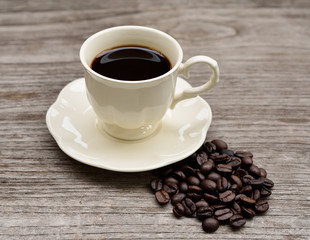 Coffee cup on a wooden table.
