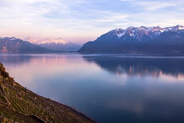Deurstickers Lake Geneva and Alps © robertdering