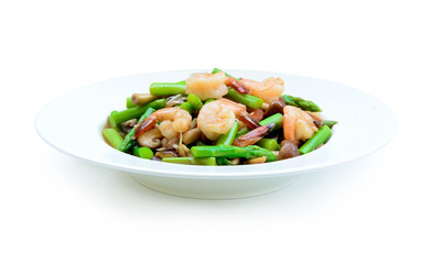 thai food , Asparagus stir fried with prawns