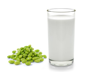 milk with soy beans on white background