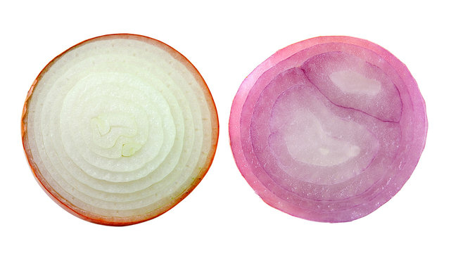 sliced onion on white background