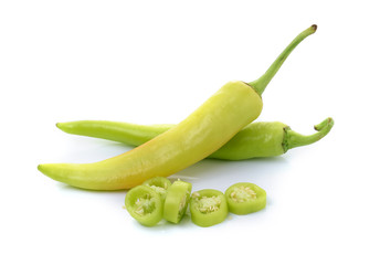 green chilli pepper on white background.