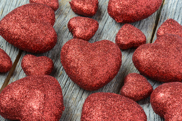 Hearts on Vintage Wood Background for Valentine's Day