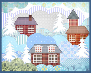 Background retro christmas patchwork nature winter picture illus