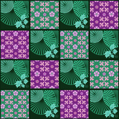 Patchwork retro checkered floral texture pattern background