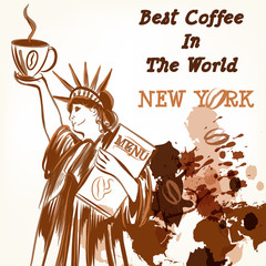 Coffee poster with statue of Liberty holding cup of coffee