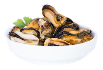 Pickled Mussels isolated on white