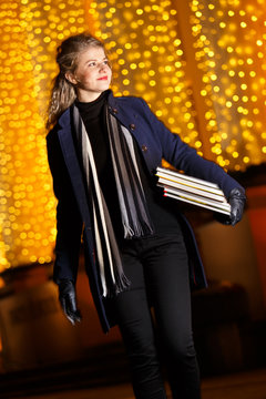 Happy Student Walking In The City At Night