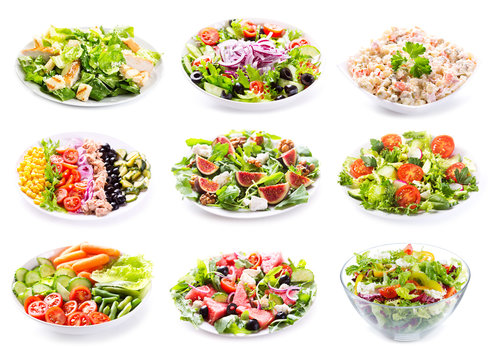 set of various salads