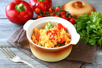 Rice with vegetables in a pot