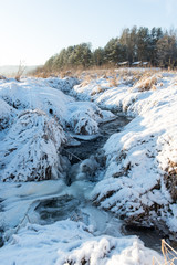 beautiful snowy winter landscape with frozen river