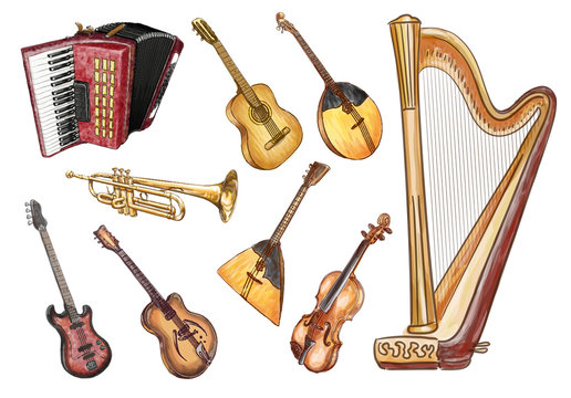 Musical instruments. Vector set.