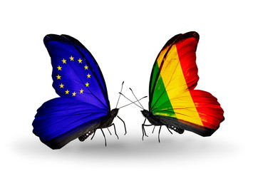 Two butterflies with flags EU and Mali