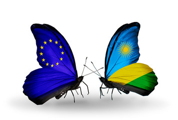 Two butterflies with flags  EU and Rwanda