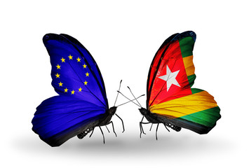Two butterflies with flags EU and Togo