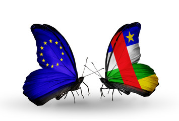 Two butterflies with flags EU and CAR
