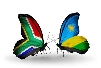 Two butterflies with flags South Africa and Rwanda