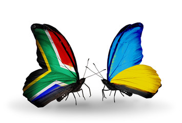 Two butterflies with flags South Africa and Ukraine