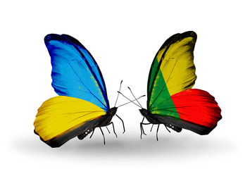 Two butterflies with flags Ukraine and Benin