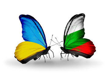 Two butterflies with flags Ukraine and Bulgaria