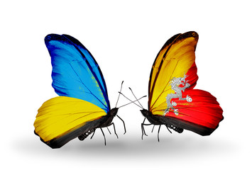 Two butterflies with flags Ukraine and Bhutan