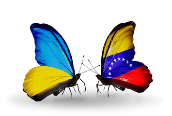 Two butterflies with flags Ukraine and Venezuela