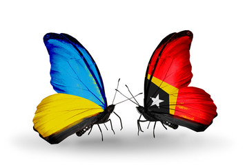 Two butterflies with flags Ukraine and East Timor