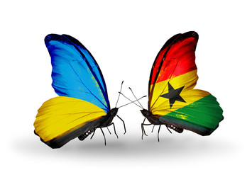Two butterflies with flags Ukraine and Ghana