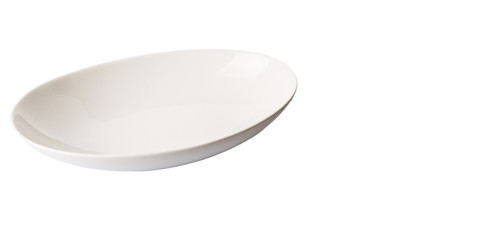 Empty white oval salad bowl over white background 