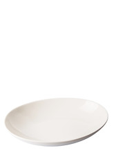 Empty white oval salad bowl over white background 