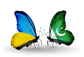 Two butterflies with flags  Ukraine and Pakistan