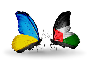 Two butterflies with flags  Ukraine and Palestine