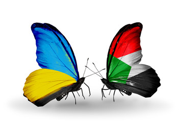 Two butterflies with flags  Ukraine and Sudan