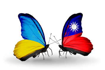 Two butterflies with flags  Ukraine and Taiwan