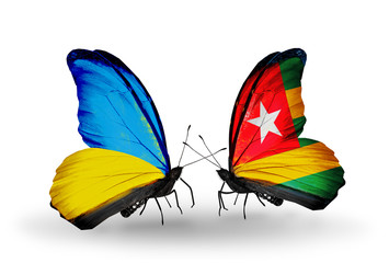 Two butterflies with flags Ukraine and  Togo