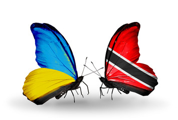 Two butterflies with flags Ukraine and Trinidad and Tobago