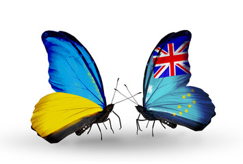 Two butterflies with flags  Ukraine and Tuvalu