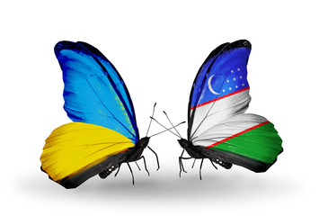 Two butterflies with flags  Ukraine and Uzbekistan