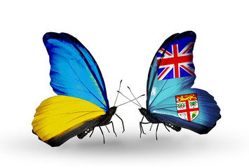 Two butterflies with flags Ukraine and Fiji
