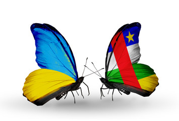 Two butterflies with flags Ukraine and CAR
