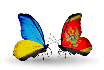 Two butterflies with flags Ukraine and Montenegro
