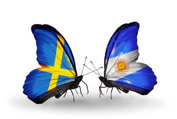 Two butterflies with flags  Sweden and Argentina